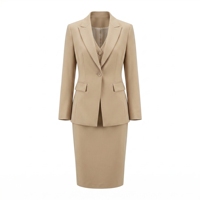 Ensembles de costumes pour femmes, kaki camel, blazer à un bouton, col tailleur, gilet, jupe crayon, trois pièces, bureau, réception d'hôtel, sur mesure