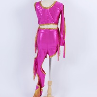 Rose vif brillant feuille danse justaucorps adulte enfant Jazz Sequin danse Costume une jambe pantalon gland scène Performance gymnastique Costume