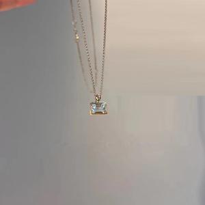 925 <b>Sterling</b> <b>Silver</b> Simple Sugar Aquamarine <b>Pendant</b> Female Crystal <b>Necklace</b> with Small Crystal Sugar Collar Chain New Design - Product Image 4