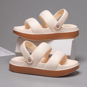Sandalias Planas de Color Sólido con Punta Abierta y Correa con Hebilla, Suela Antideslizante de EVA, Estilo Slip-On para Verano - Product Image 1