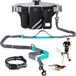 Correa de perro manos libres a la moda, bolsa dispensadora de caca elástica reflectante con doble ASA, cinturón ajustable - Product Image 1