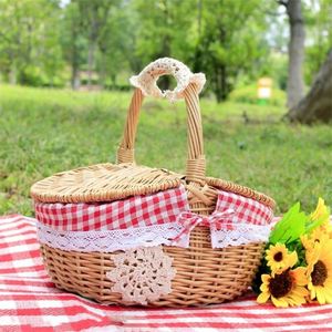 Panier de pique-nique design de maison moderne canne ronde souple doublure en osier <span class=keywords><strong>japonais</strong></span> paniers prêts à l'emploi en forme de fraise - Product Image 3