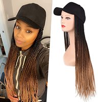 Baseball Perruque Longue Ombre Tresses Cap Perruque Chapeau avec Synthétique Petite Boîte Tressage Extensions de Cheveux Femmes