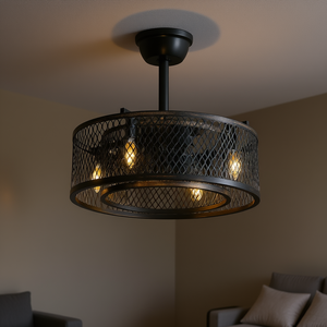 Ventilateur de plafond LED en cage, 20 pouces, style industriel, moteur DC, télécommande, 3 pales, 4 vitesses, corps métallique, lumière chaude 2700K - Product Image 2