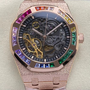 Reloj Mecánico de Buceo de Súper Calidad, Resistente al Agua, 41 mm, Fábrica THB, Movimiento 3132, 15412, Esqueleto con Piedras Preciosas en Oro Rosa Esmerilado - Product Image 1