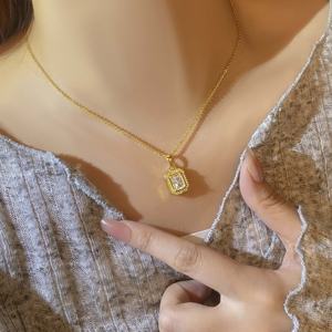 Conjunto de Joyería al por Mayor, Chapado en Oro de 18K, con Circonitas Baguette, Aretes y Collar Modernos para Mujer - Product Image 6