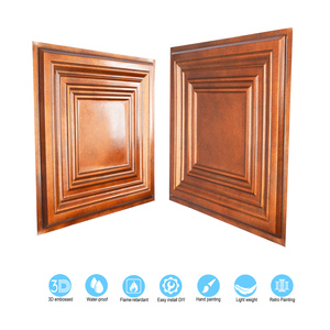 Pannelli per Soffitto in PVC Finitura Finto Stagno Impermeabili per Hotel, Pannelli Decorativi 3D Quadrati PL05 <span class=keywords><strong>Rame</strong></span> Antico - Product Image 6