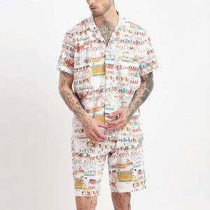 Ensemble chemise et short 2 pièces pour homme, 100% coton, imprimé uni, décontracté, respirant, mode estivale, vente en gros, prix abordable, OEM - Product Image 1