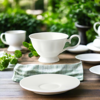 Factory Custom Logo Plain White Tea Cups Fancy Bone China Antique English Tea Cups and Saucer Set Food Grade