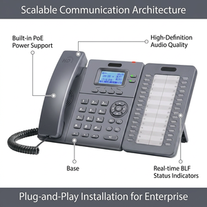 Téléphone <span class=keywords><strong>IP</strong></span> professionnel à 32 touches avec casque pour centre d'appels, écran LCD rétroéclairé de 2,4 pouces et PoE pour hôtel, bureau et réception - Product Image 4