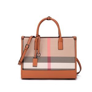 Bolso de Mano Casual con Rayas para Mujer, de Cuero PU, con Dos Asas, Cierre de Cremallera, Gran Capacidad, para Viajes y Bodas - Product Image 1