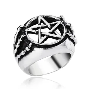 SS8-271R Cincin David Of Star Baja Tahan Karat Desain Terbaru Kualitas Terbaik Cincin Pentakel Cakar Naga Tengkorak Punk Perhiasan Mode