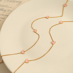 Collier en forme de cœur, chaîne en or, pendentif rose, bijoux à chaînes fines pour femmes, à porter au quotidien - Product Image 2