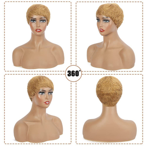 Perruque <span class=keywords><strong>courte</strong></span> bouclée pour <span class=keywords><strong>femme</strong></span>, cheveux blonds miel, <span class=keywords><strong>coupe</strong></span> pixie, sans dentelle - Product Image 2