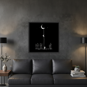 Astronaut Moon Climbing Canvas: Minimalist <b>Black</b> & White Space Art,<b>BLACK</b> <b>FRAMED</b> CANVAS - Product Image 3