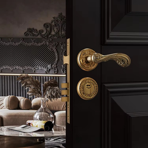 Sang Trọng Hiện Đại Brass Tay Cầm Cửa Chống Trộm Màu Đen Và Vàng Bằng Gỗ Ổ Khóa Cửa Với <span class=keywords><strong>Key</strong></span> Mở Khóa Cách Cho Nội Thất Cửa Chính Xử Lý - Product Image 2