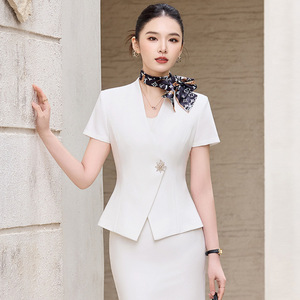 Women Professional Suit White Short Sleeve Polyester Workwear For Medical Clinic Manager Jewelry Sales Staff Summer 2026 - Product Image 4