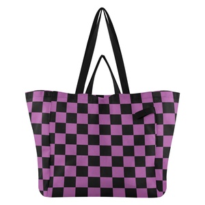 New Arrival Purple Checkered Large Capacity Eco-friendly <b>Foldable</b> Tote <b>Bag</b> Travel Outdoor Grocery Reusable Shopping <b>Bag</b> - Product Image 1