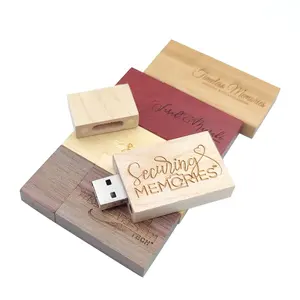 Flash Drive USB magnetik kayu persegi besar dengan kotak kayu Pendrive Logo dapat disesuaikan untuk hadiah promosi Stik USB