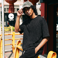 T-shirts 100% Coton avec Logo Personnalisé, T-shirt Oversize Épais, T-shirt Streetwear Vierge, T-shirt Court Boxy avec Strass pour Hommes