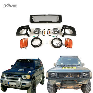 Pièces automobiles tout-terrain, calandre avant supérieure noire modifiée en ABS avec éclairage LED, éclairage d'angle jaune, compatible avec <span class=keywords><strong>PAJERO</strong></span> V33 V43 V45 V55 - Product Image 2