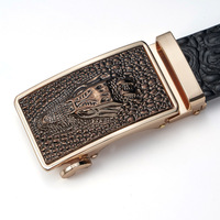 Ceinture formelle pour homme en cuir de crocodile et cuir de vachette, avec boucle automatique en alliage dorée et sangle à cliquet gaufrée, pour le monde des affaires