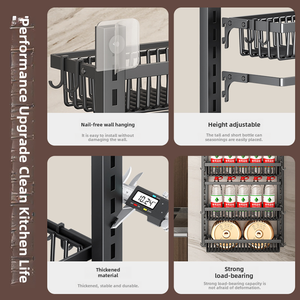 Meilleure vente étagère à épices de cuisine suspendue au mur multicouche en métal sur la porte organisateur de garde-manger étagère de rangement avec paniers en filet - Product Image 6
