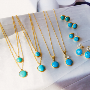 Parure de Bijoux de Mode en Acier Inoxydable Plaqué Or pour Femme, avec Élégant Pendentif Turquoise, Collier et Boucles d'Oreilles - Product Image 3