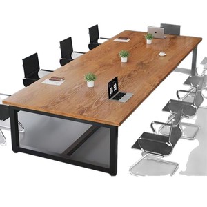 Table de conférence, table longue de bureau, table moderne avec plateau en bois, structure en acier inoxydable, table de réunion, table de travail, table de formation - Product Image 1