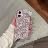 3D Bow KT cat pour Apple 15 14 13 Pro Max Shell Crystal étui de téléphone portable en gros IPhones 16 Plus Téléphone Full Diamond Cover