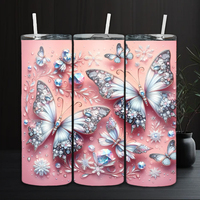 Gobelet personnalisé en forme de papillon 20oz, motif bijou, flocon de neige rose, stock USA et livraison gratuite