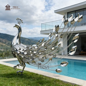 Statua d'Arte in Metallo TREVI Grande Scultura di <span class=keywords><strong>Pavone</strong></span> in Acciaio Inossidabile per Decorazione Esterna a Bordo Piscina - Product Image 1