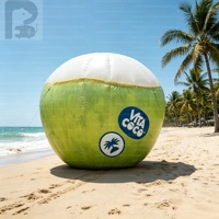 Ballon gonflable géant en forme de coque de noix de coco verte de 3 m avec logo LED personnalisé, idéal pour festivals de musique sur la plage et événements promotionnels.