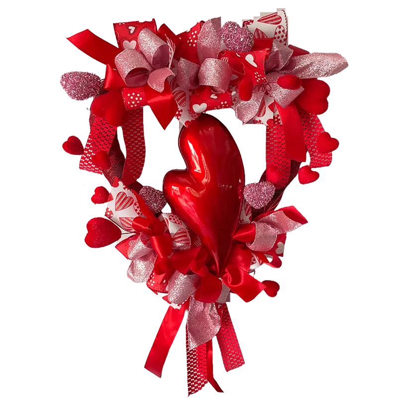 सेनमासीन दिल के आकार की माला मिश्रित चीनी कैंडी रिबन धनुष 20 इंच 22 इंच 24 इंच 32 इंच वेलेंटाइन डे पुष्पांजलि