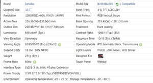 Módulo LCD Innolux de 10.1 pulgadas 1280*800, 650 de alto brillo, LVDS de 40 pines, módulo de pantalla para vehículos NJ101IA-01S - Product Image 3