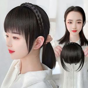 Peluca con Frente de Encaje, Cabello <span class=keywords><strong>Natural</strong></span> y Parche de Cabello Sintético para Flequillo y Crecimiento Superior, Negra, Corta - Product Image 1
