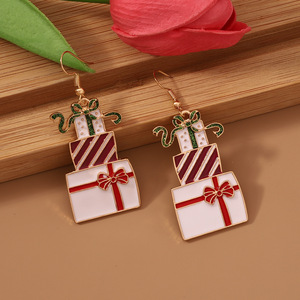 Pendientes colgantes de aleación con esmalte chapado en oro para mujer, joyería de moda linda, 6.2cm, caja de regalo de Navidad - Product Image 4