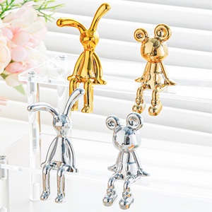 Taola Electroplated Animal Decorative Figurines <b>Gold</b> Rabbit Bear Tabletop Home Decoration Irregular Shape HQ-6232 - Product Image 4