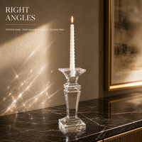 Support de bougie en cristal avec plateau carré, collier de fixation conique, base épaisse biseautée, bougeoir moderne pour la décoration de la maison et de la table