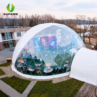 Dôme géodésique personnalisable de 20-25 m de diamètre, offrant un confort luxueux, pour salon urbain, tente demi-sphère, Domo Carpa De Vende Dining
