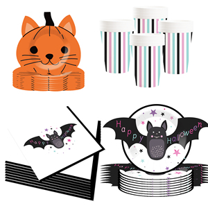 Decoración de Halloween DAMAI, Artículos para Fiestas de Halloween, Platos Desechables de Papel, Juego de Vajilla para Fiesta de Murciélagos de Halloween para 8 Personas - Product Image 3