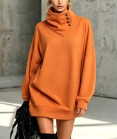 Commerce extérieur transfrontalier pour la mode d'automne : Pull col roulé mi-long uni boutonné pour femme, style américain rétro