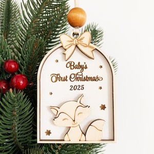 Xiangfeng Wooden <b>Christmas</b> <b>Ornament</b> Baby's <b>First</b> <b>Christmas</b> 2025 Bear Design Engraved Tree Decoration - Product Image 3