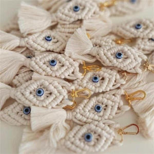 Porte-clés bohème à pompon, pendentif en fil de coton tissé à <span class=keywords><strong>la</strong></span> main pour breloque de sac, nature morte colorée pour mariage, anniversaire - Product Image 4