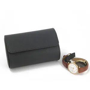 Rouleau de montre avec logo personnalisé Boîte cadeau de montre de luxe en cuir à 2 fentes Étui de voyage pour rangement de montre Couleurs personnalisées