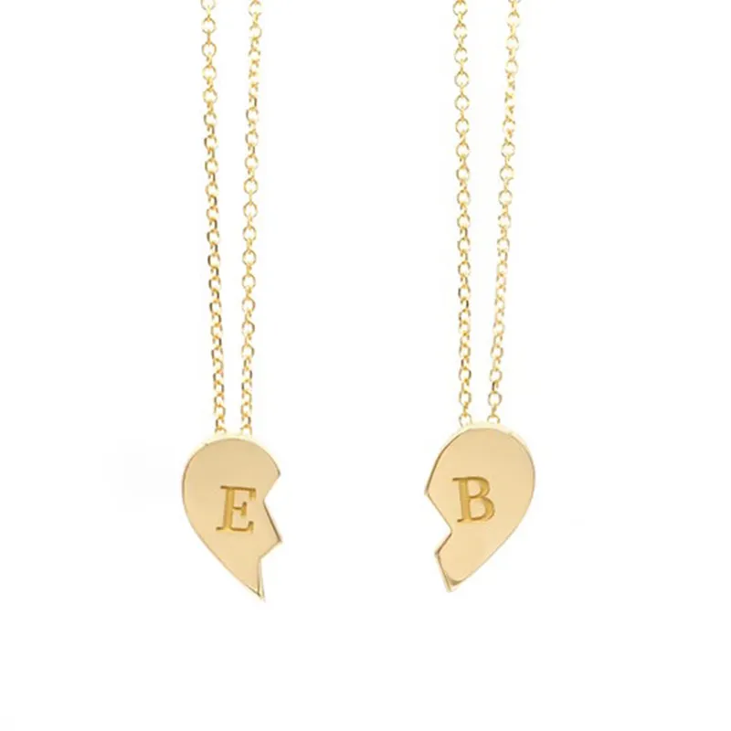 Nieuwe Collectie Unieke Split Solid Geel Goud Gebroken Gepersonaliseerde Hart Ketting Voor Koppels