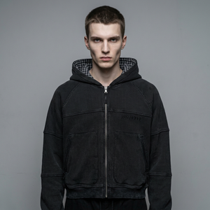 Felpa con Cappuccio Reversibile in Maglia Waffle Pesante con Zip per Uomo e Donna, Unisex, Oversize, Foderata <span class=keywords><strong>a</strong></span> Quadri, Giacca Termica con Cappuccio, Streetwear - Product Image 3