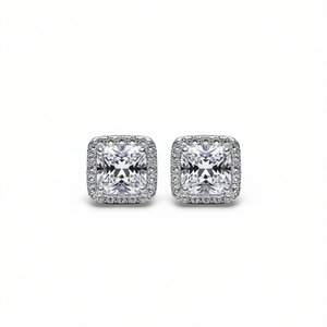 Boucles d'oreilles en or blanc pour femmes, bijoux en alliage géométrique classique avec zircon taillé princesse pour mariage - Product Image 1