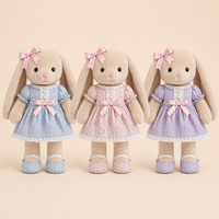 Peluche Lapin Debout avec Robe Florale Amovible et Chaussures, Rembourrage Coton PP, Lavable, Fourrure Crème, Jouet pour Enfants, Cadeau, Personnalisable OEM