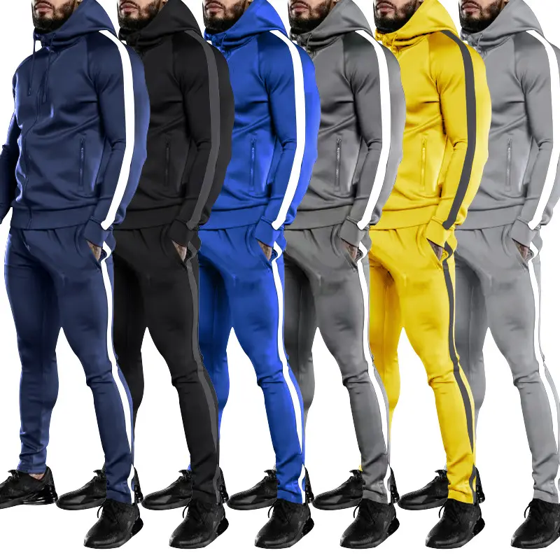 Custom Logo H&M Slim Fit Mens Stacked Jogger Pants Tracksuit Sets Quality Sweatpants And Hoodie Set Sport Wear Men